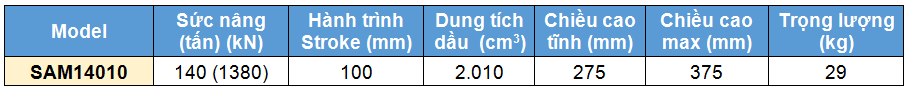 Kich 1 chieu bang nhom 140 tan 100 mm, kich 1 chieu, SAM Single acting aluminium cylinder